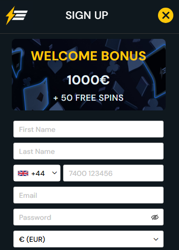Electric Wins casino registration form